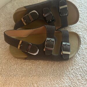 Brown Three-Strap Sandals with Adjustable Buckles
